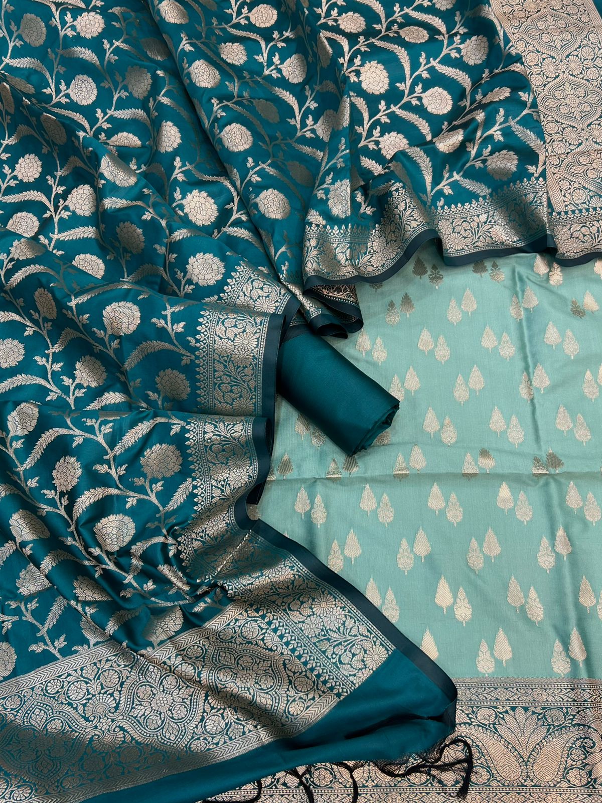 Banarasi Silk Zari Jackard Weaving Contrast Suits