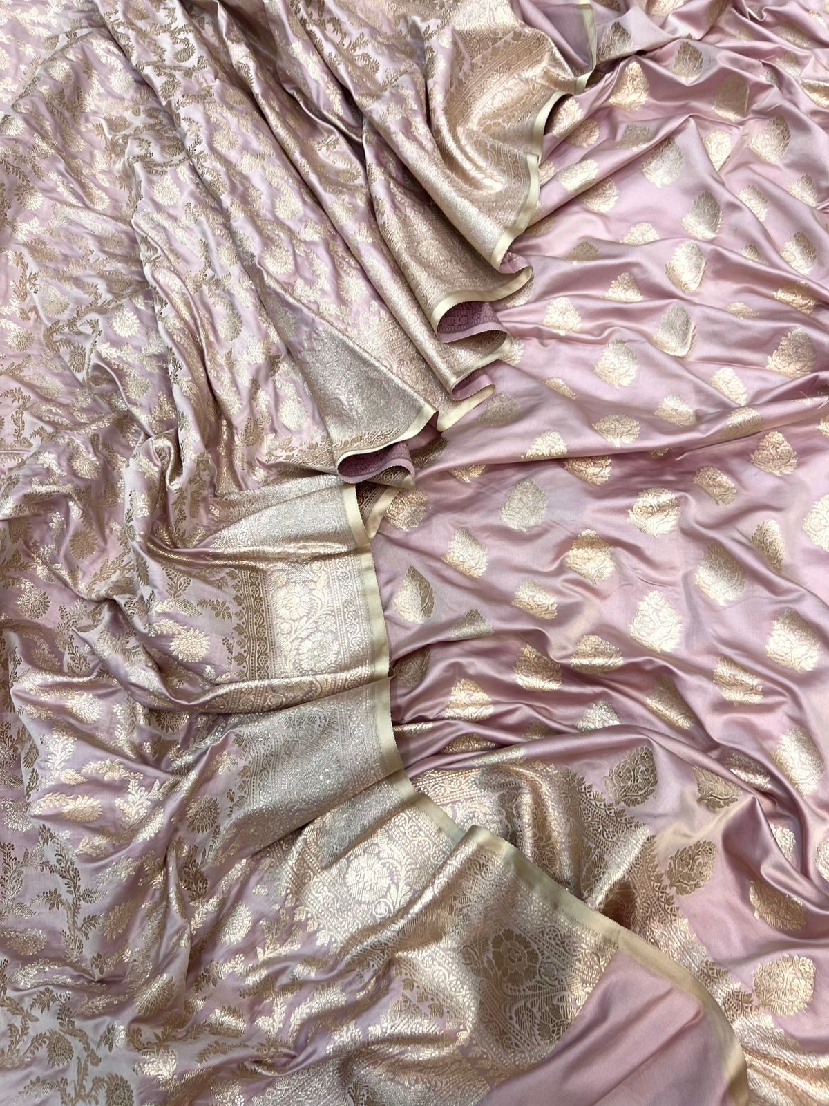 Pure Satin Silk Silver Gold Zari Weaved Handloom Suits