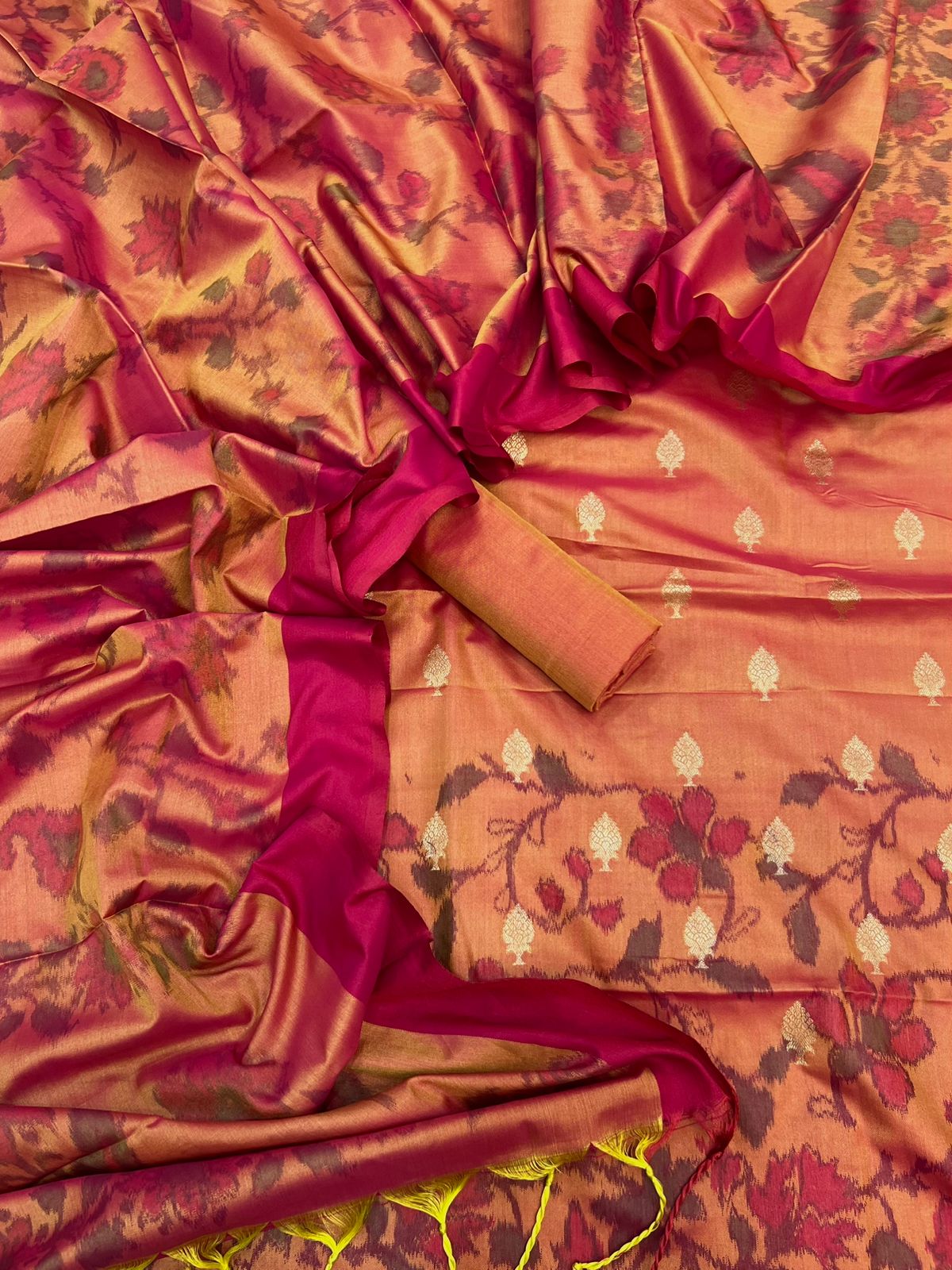 Banarasi Katan Silk Dhoop Chaon Design Printed Suits