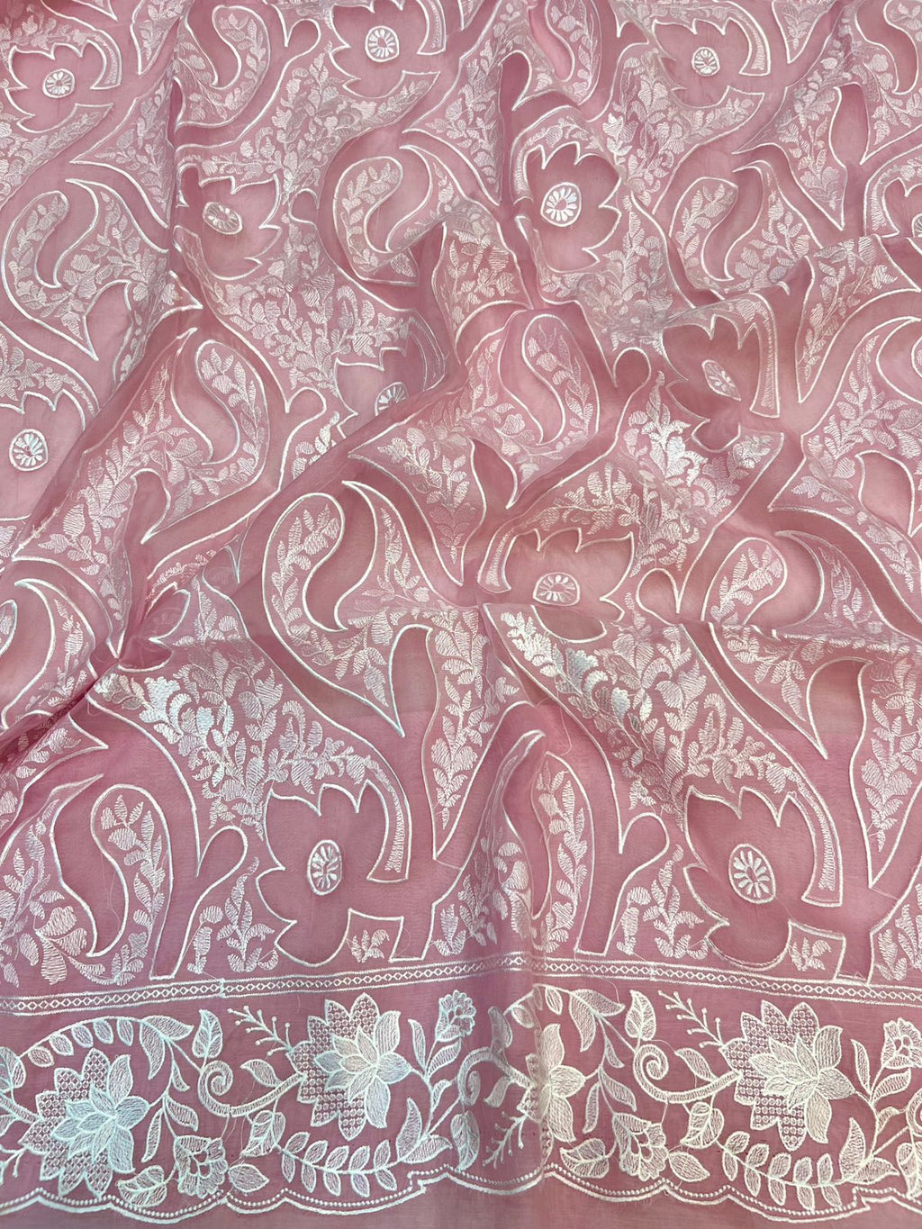 Pure Mal Chanderi Embroidery With Organza Applique Cutwork Suits