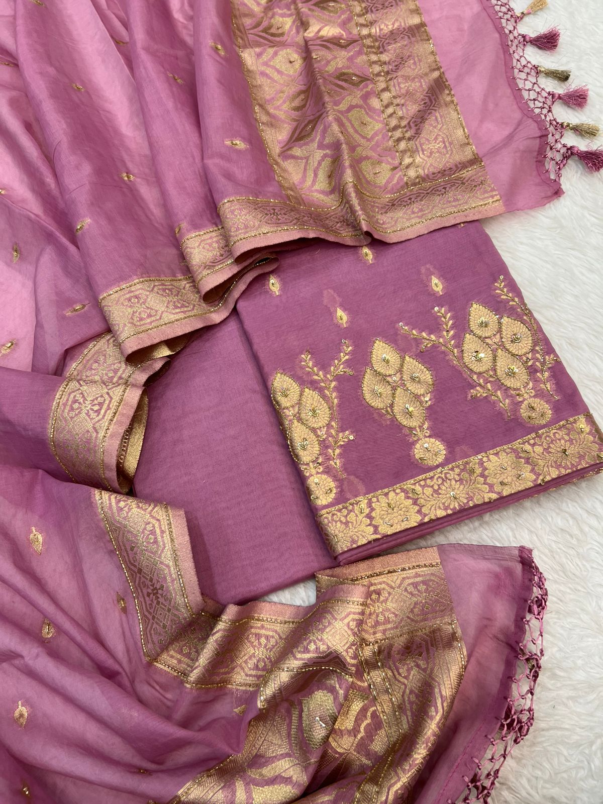 Pure Mal Chanderi Zari Weaved With Katdana Work Suits